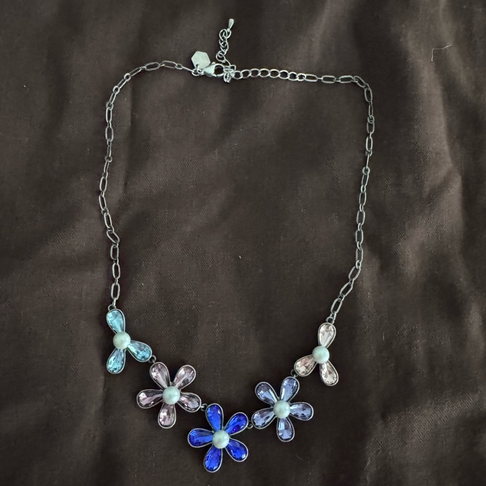 Touchstone Crystal Blue , Pink and Purple Flowers Necklace
